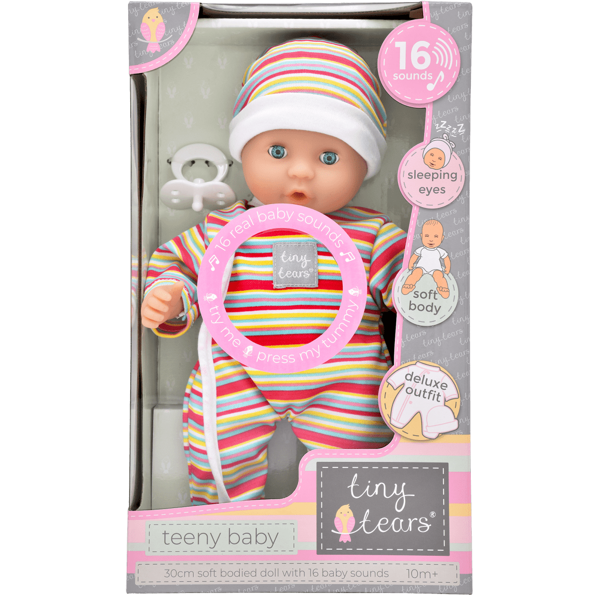 Tiny Tears 12" (30cm) Teeny Baby Doll with 16 Sounds - White - John Adams