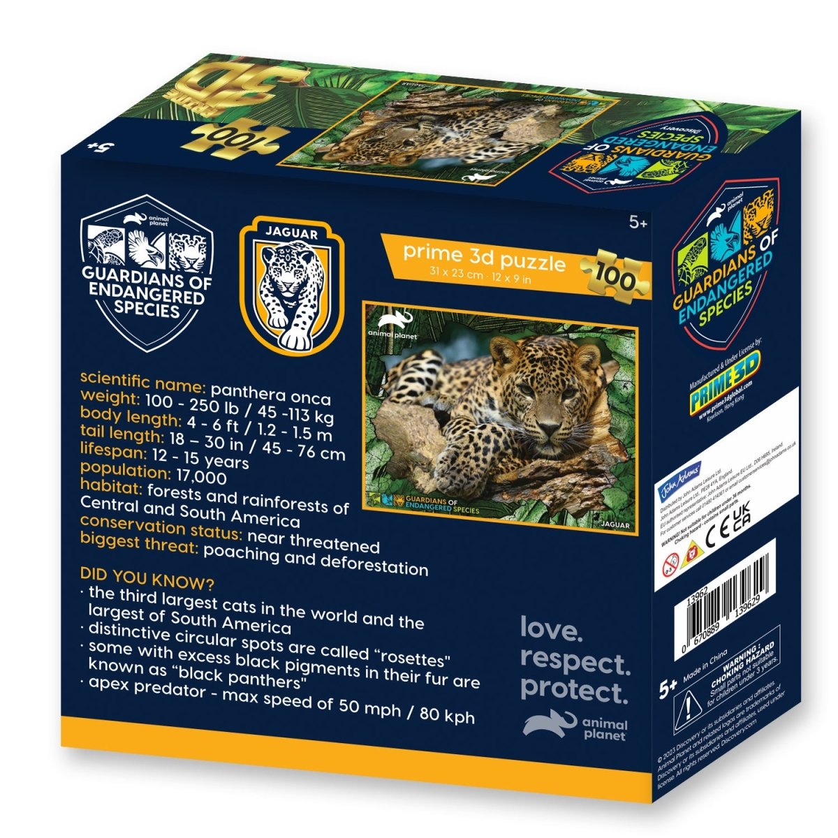 Prime 3D Animal Planet GES Jaguar 100 Piece Puzzle - John Adams