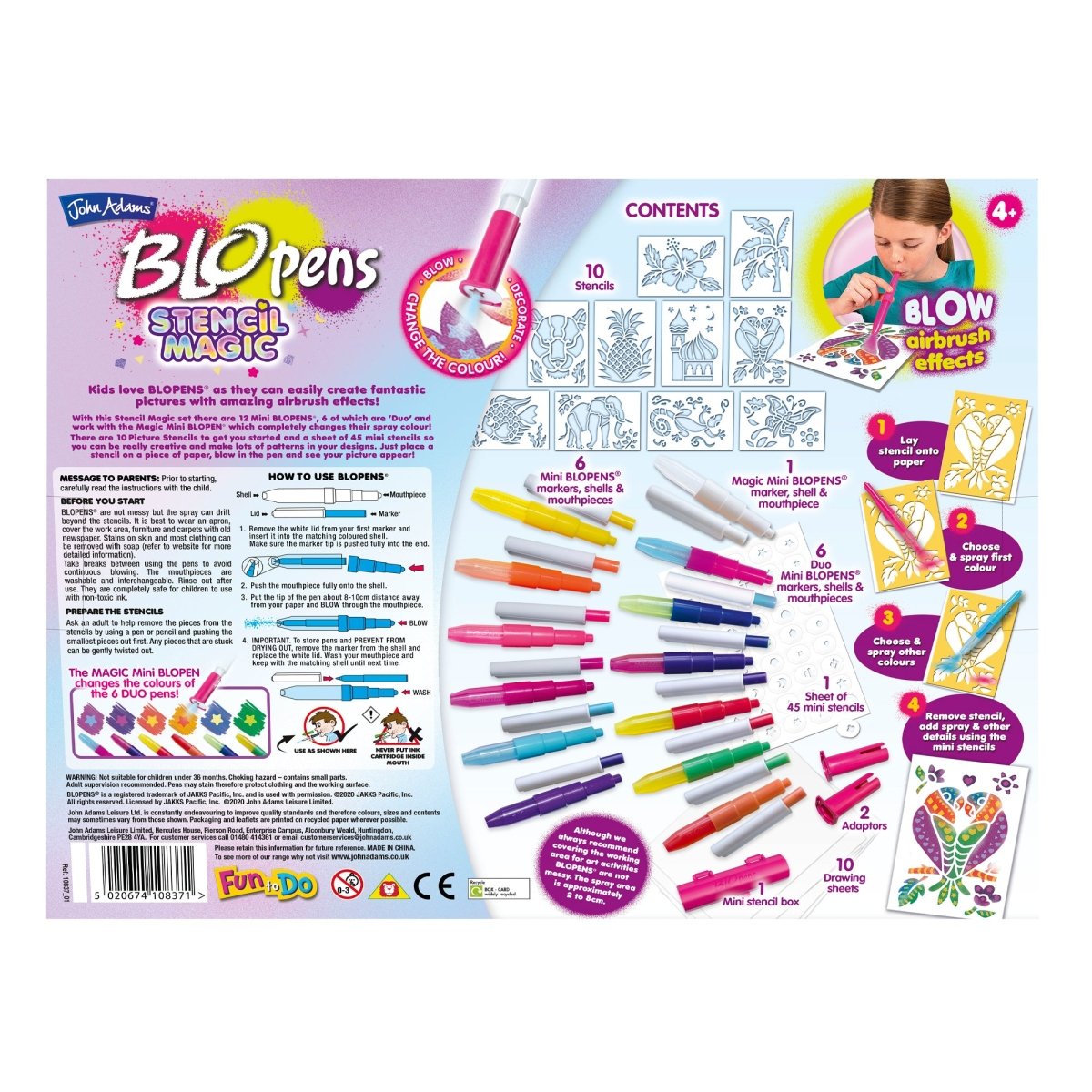 BLOPENS Stencil Magic – Colour-Changing Airbrush Art Kit - John Adams