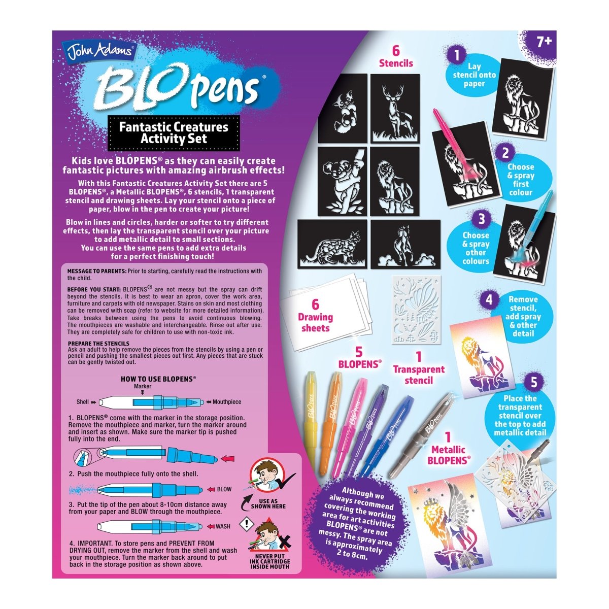 BLOPENS Fantastic Creatures Activity Set – Airbrush Art Kit with Metallic Effects - John Adams