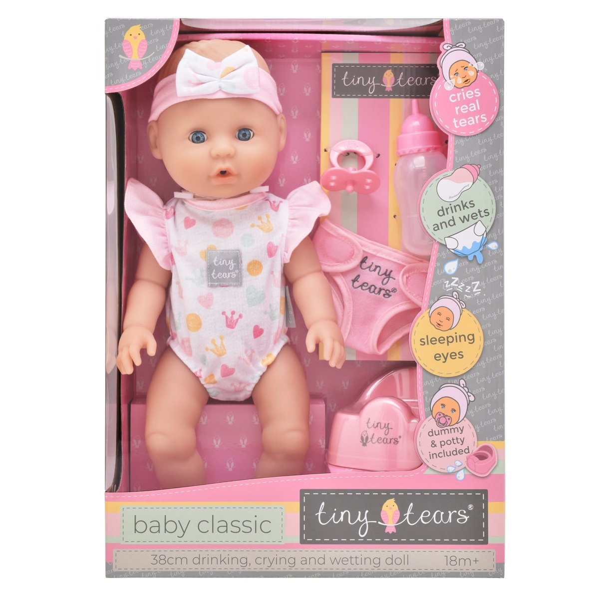 Tiny Tears 15'' (38cm) Baby Classic Crying and Wetting - White - John Adams