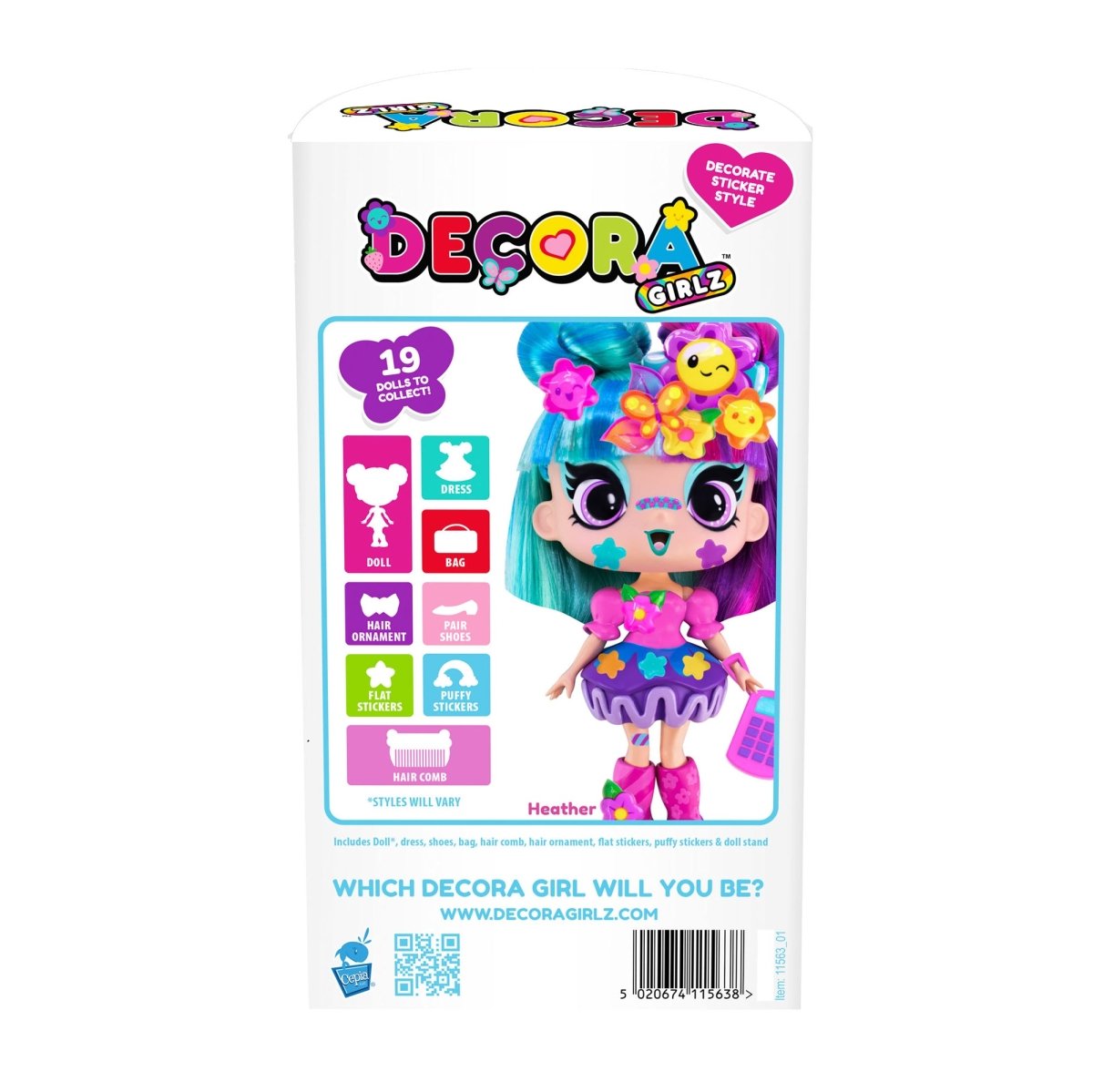 Decora Girlz 5" Fashion Doll – Heather - with Stickers & Accessories - John Adams