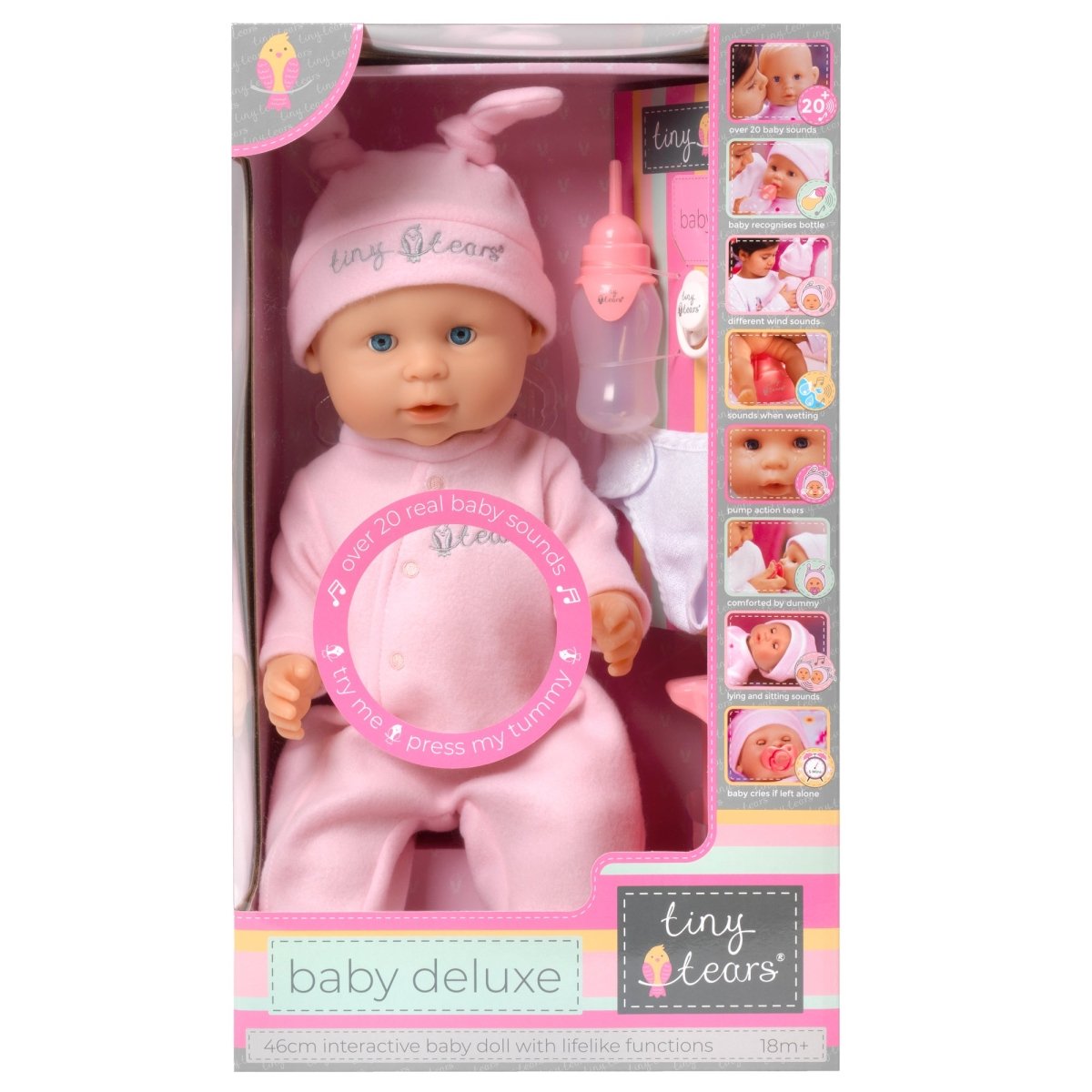 Tiny Tears 18" (46 cm) Baby Deluxe Doll With 20 Baby Sounds - White - John Adams