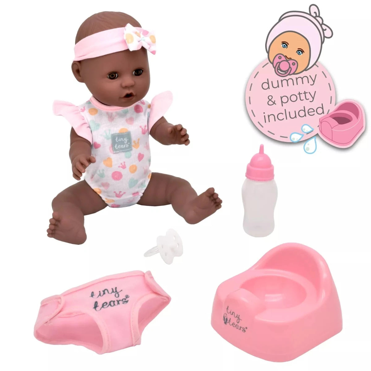 Tiny Tears Classic Crying and Wetting Doll 15" (38cm) - Black - John Adams
