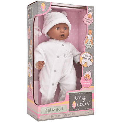 Tiny Tears Baby Soft 15" (38cm) Doll With White Outfit - Black