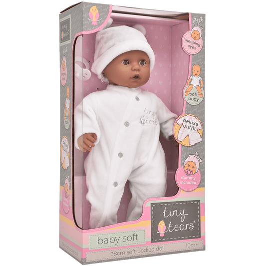 Tiny Tears Baby Soft 15" (38cm) Doll With White Outfit - Black