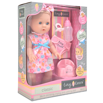 Tiny Tears 15" (38cm) Classic Crying and Wetting Doll Pink Dress - White