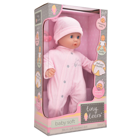 Tiny Tears 15" (38cm) Baby Soft Doll With Pink Outfit - White