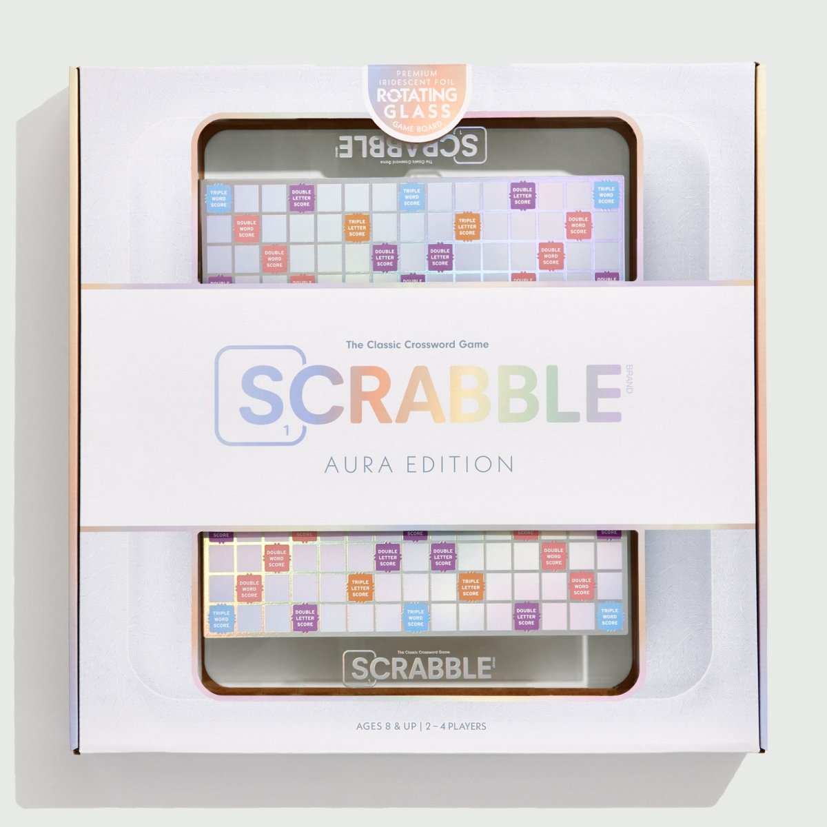 Scrabble Aura Edition Board Game – Luxury Collector's Edition with Rotating Iridescent Tempered Glass Board, Metallic Letter Tiles & Wooden Racks - John Adams