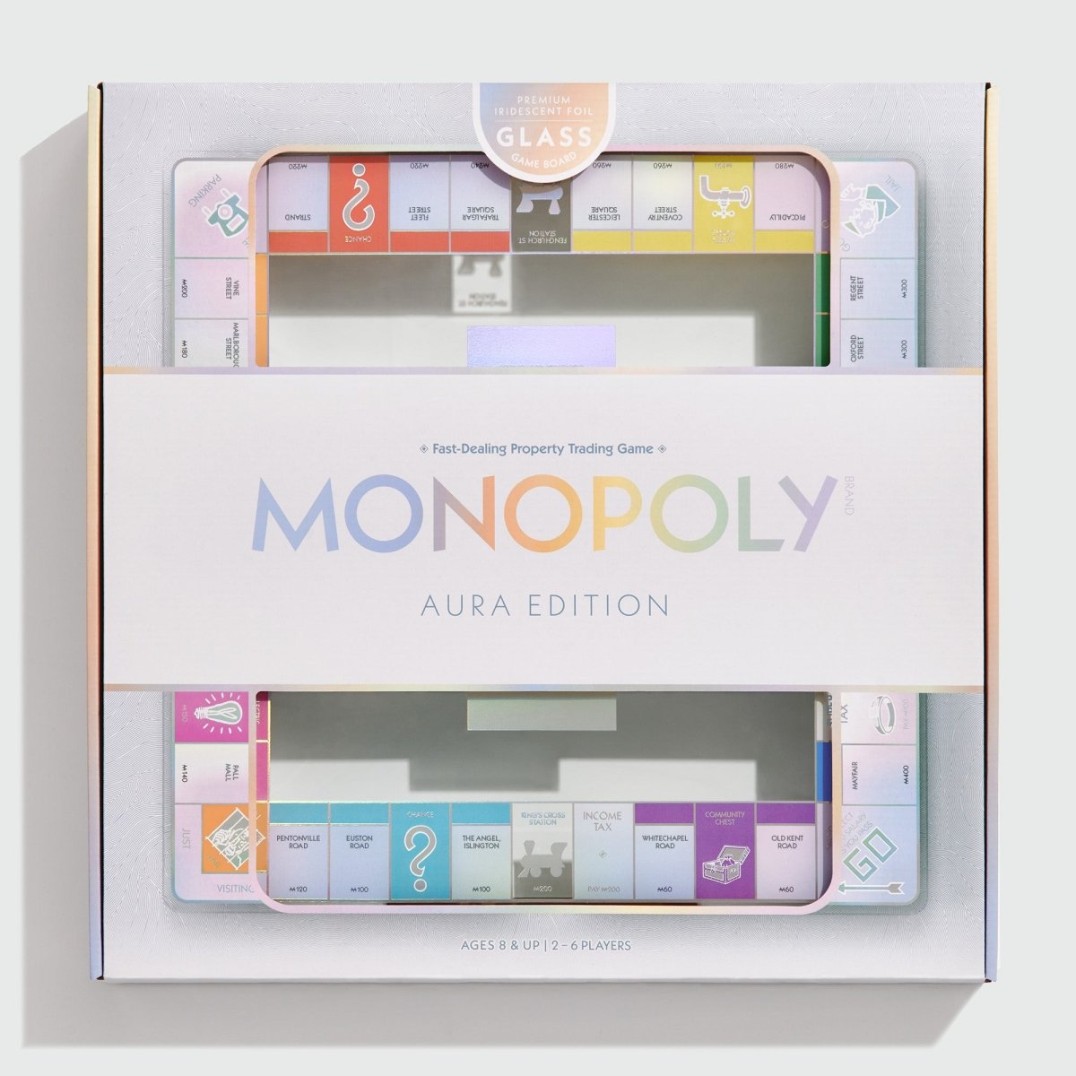 Monopoly Aura Edition Board Game – Luxury Collector's Edition with Iridescent Tempered Glass Board, Metal Tokens & Acrylic Houses - John Adams