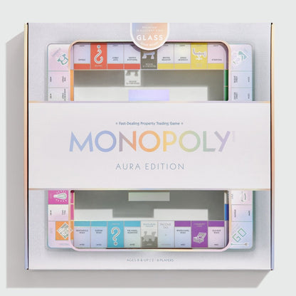 Monopoly Aura Edition Board Game – Luxury Collector's Edition with Iridescent Tempered Glass Board, Metal Tokens & Acrylic Houses - John Adams