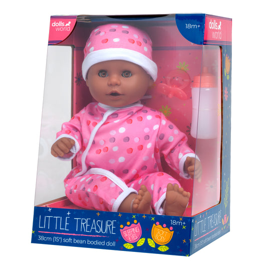 Dolls World Little Treasure - 38cm Soft Bean Bodied Black Doll - For ages 18 months+