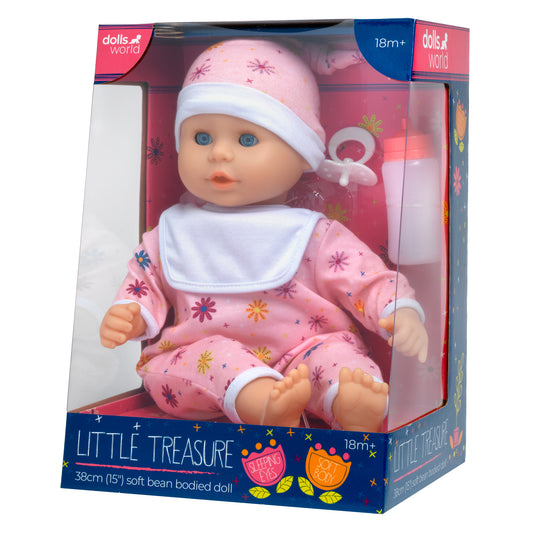 Dolls World Little Treasure - 38cm Soft Bean Bodied White Doll - For ages 18 months+