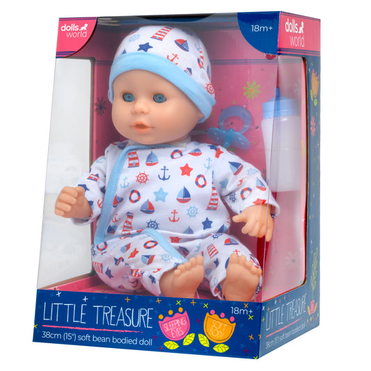 Dolls World Little Treasure - 38cm Soft Bean Bodied White Boy Doll - For ages 18 months+