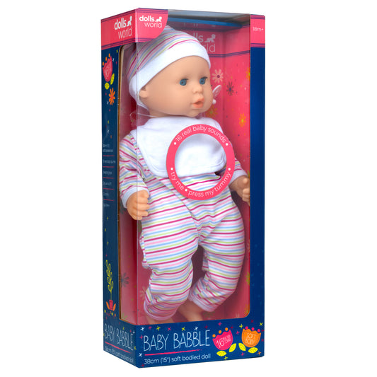 Dolls World Baby Babble 38cm Soft Bodied Doll With 16 Sounds - For ages 18 months+
