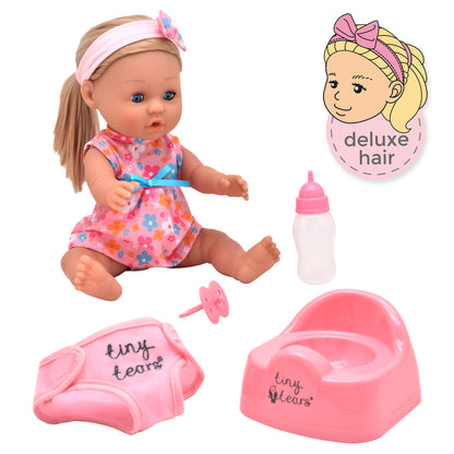 Tiny Tears 15" (38cm) Classic Crying and Wetting Doll Pink Dress - White