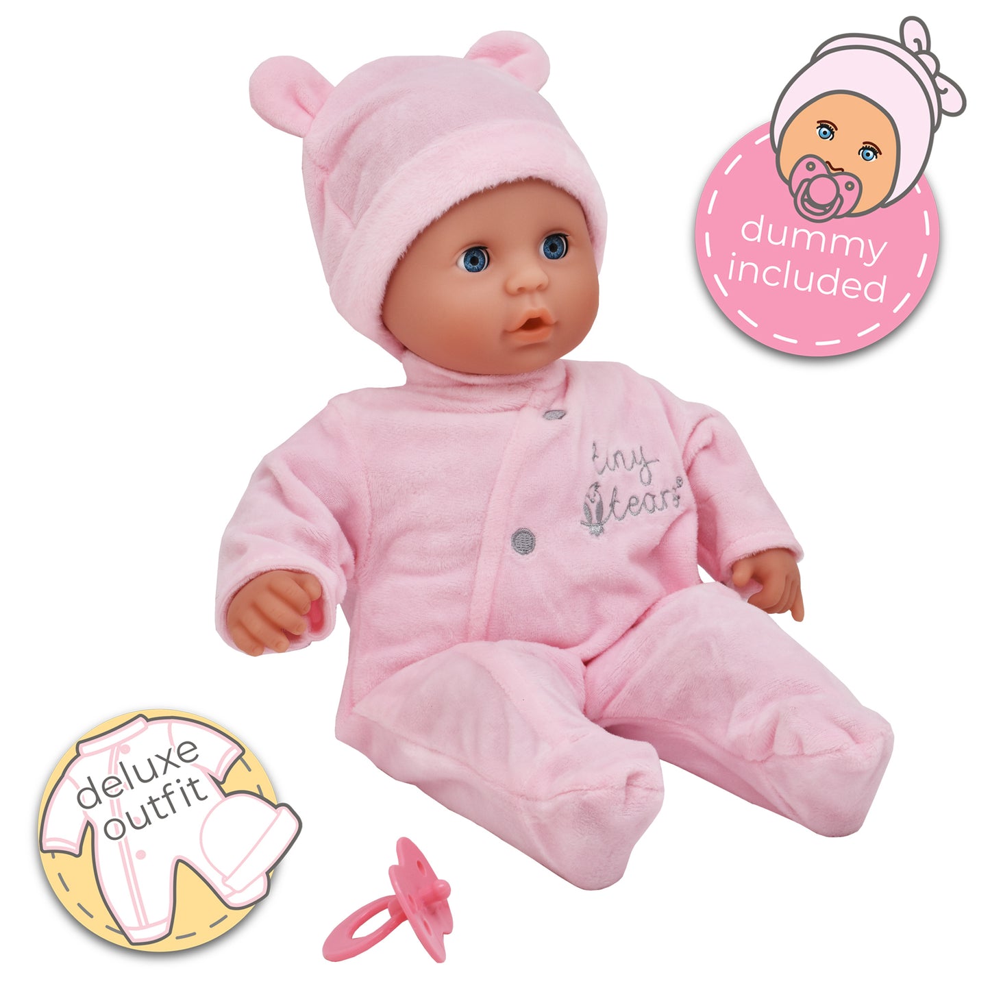 Tiny Tears 15" (38cm) Baby Soft Doll With Pink Outfit - White