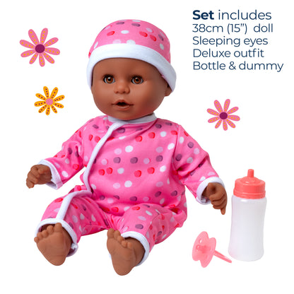 Dolls World Little Treasure - 38cm Soft Bean Bodied Black Doll - For ages 18 months+