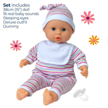Dolls World Baby Babble 38cm Soft Bodied Doll With 16 Sounds - For ages 18 months+
