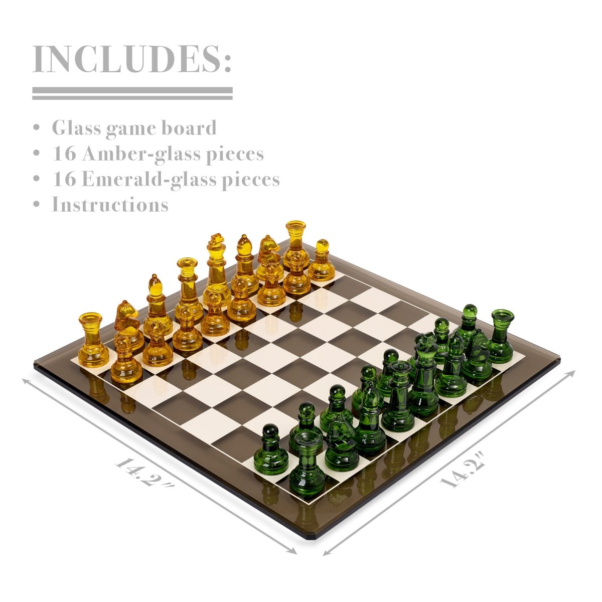 Luxury Glass Chess Set - Large 36x36cm Glass Board with 32 Weighted Pieces and Felt Padded Bases - John Adams