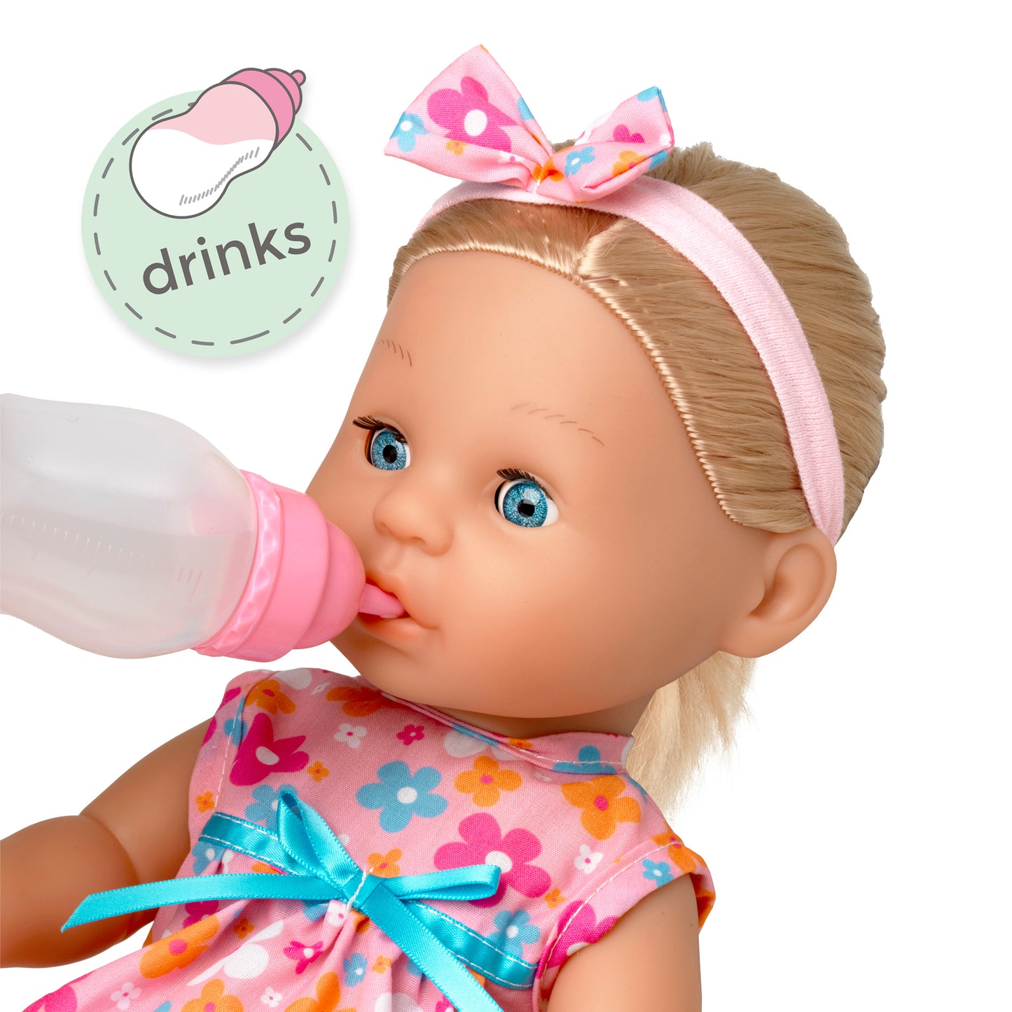 Tiny Tears 15" (38cm) Classic Crying and Wetting Doll Pink Dress - White