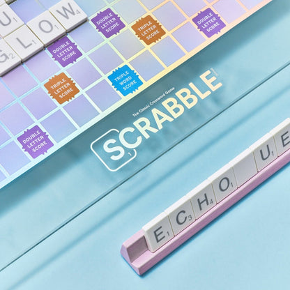 Scrabble Aura Edition Board Game – Luxury Collector's Edition with Rotating Iridescent Tempered Glass Board, Metallic Letter Tiles & Wooden Racks - John Adams