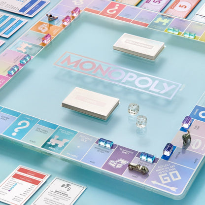 Monopoly Aura Edition Board Game – Luxury Collector's Edition with Iridescent Tempered Glass Board, Metal Tokens & Acrylic Houses - John Adams