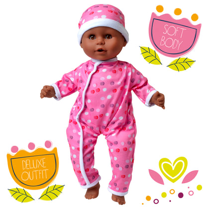 Dolls World Little Treasure - 38cm Soft Bean Bodied Black Doll - For ages 18 months+