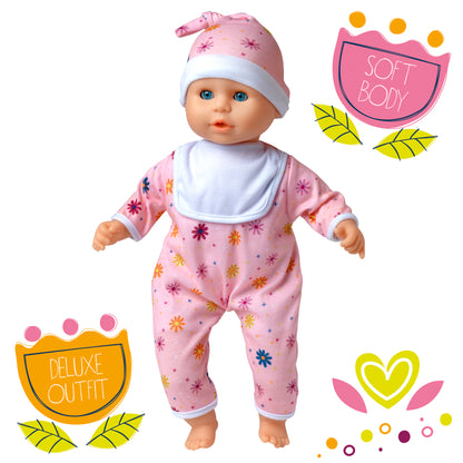 Dolls World Little Treasure - 38cm Soft Bean Bodied White Doll - For ages 18 months+