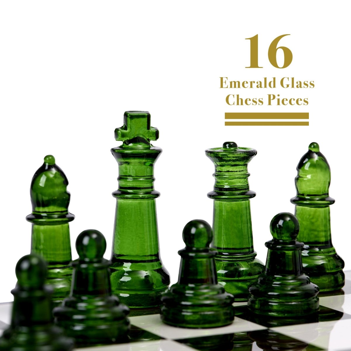 Luxury Glass Chess Set - 27x27cm Glass Board with 32 Weighted Pieces and Felt Padded Bases - John Adams