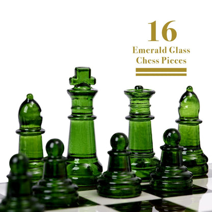 Luxury Glass Chess Set - 27x27cm Glass Board with 32 Weighted Pieces and Felt Padded Bases - John Adams