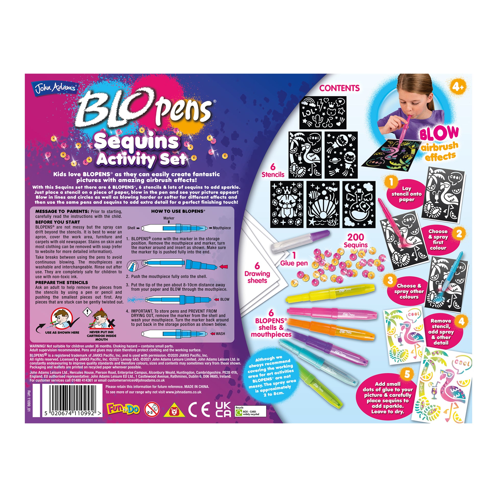 John Adams BLOPENS® Sparkling Unicorn Activity Set | Blow & Draw Pictures | 6 BLOPENs, 6 Stencils, 1 Glitter Tube & 1 Glue Pen | Age 4+ | Washable & Non-Toxic John Adams BLOPENS® Sparkling Unicorn Activity Set | Blow & Draw Pictures | 6 BLOPENs, 6 Stencils, 1 Glitter Tube & 1 Glue Pen | Age 4+ | Washable & Non-Toxic