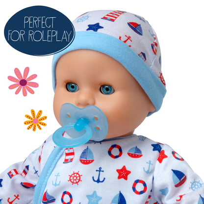 Dolls World Little Treasure - 38cm Soft Bean Bodied White Boy Doll - For ages 18 months+