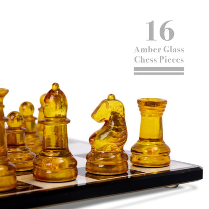 Luxury Glass Chess Set - Large 36x36cm Glass Board with 32 Weighted Pieces and Felt Padded Bases - John Adams