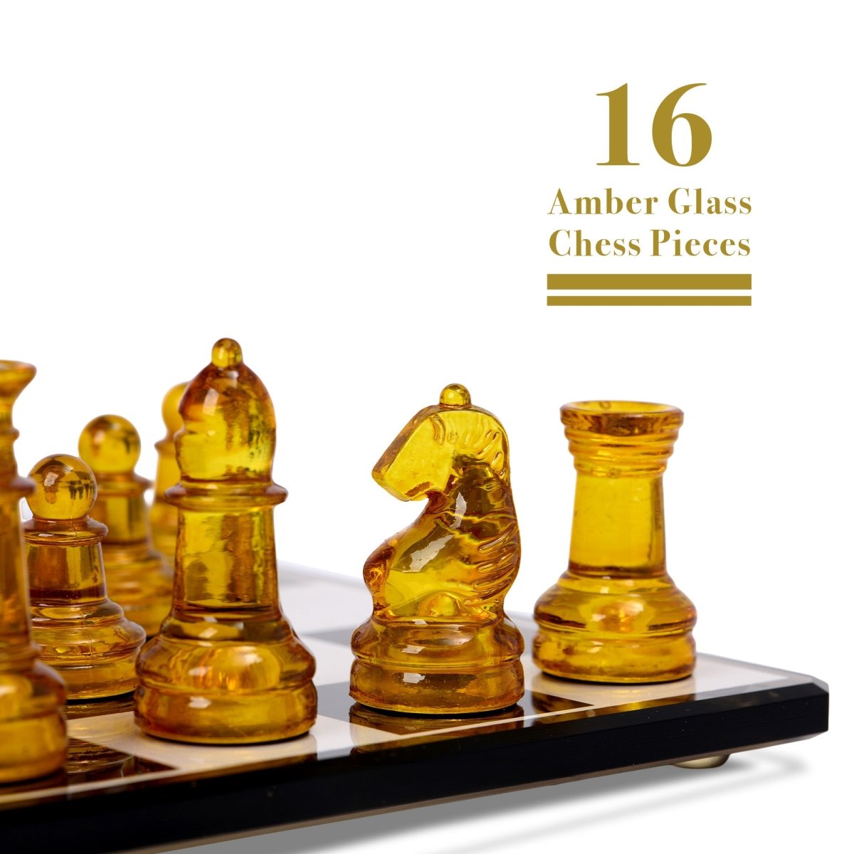 Luxury Glass Chess Set - 27x27cm Glass Board with 32 Weighted Pieces and Felt Padded Bases - John Adams