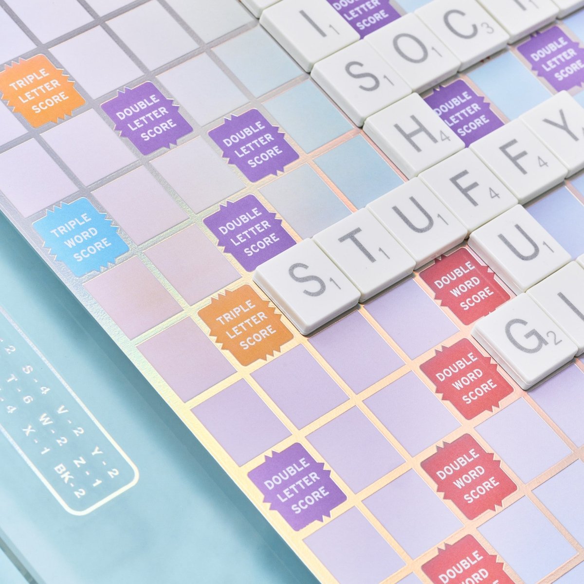 Scrabble Aura Edition Board Game – Luxury Collector's Edition with Rotating Iridescent Tempered Glass Board, Metallic Letter Tiles & Wooden Racks - John Adams