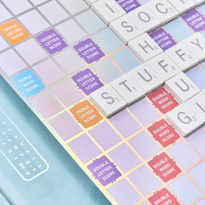 Scrabble Aura Edition Board Game – Luxury Collector's Edition with Rotating Iridescent Tempered Glass Board, Metallic Letter Tiles & Wooden Racks - John Adams