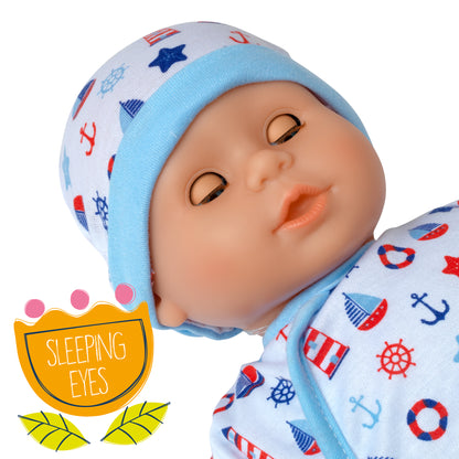 Dolls World Little Treasure - 38cm Soft Bean Bodied White Boy Doll - For ages 18 months+