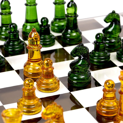 Luxury Glass Chess Set - 27x27cm Glass Board with 32 Weighted Pieces and Felt Padded Bases - John Adams