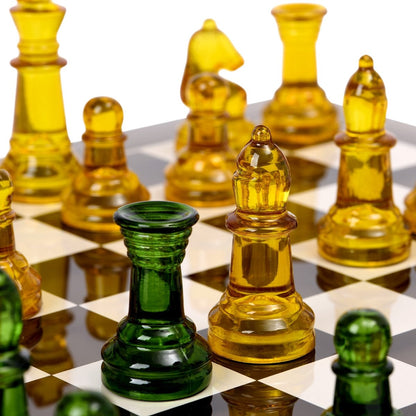 Luxury Glass Chess Set - Large 36x36cm Glass Board with 32 Weighted Pieces and Felt Padded Bases - John Adams