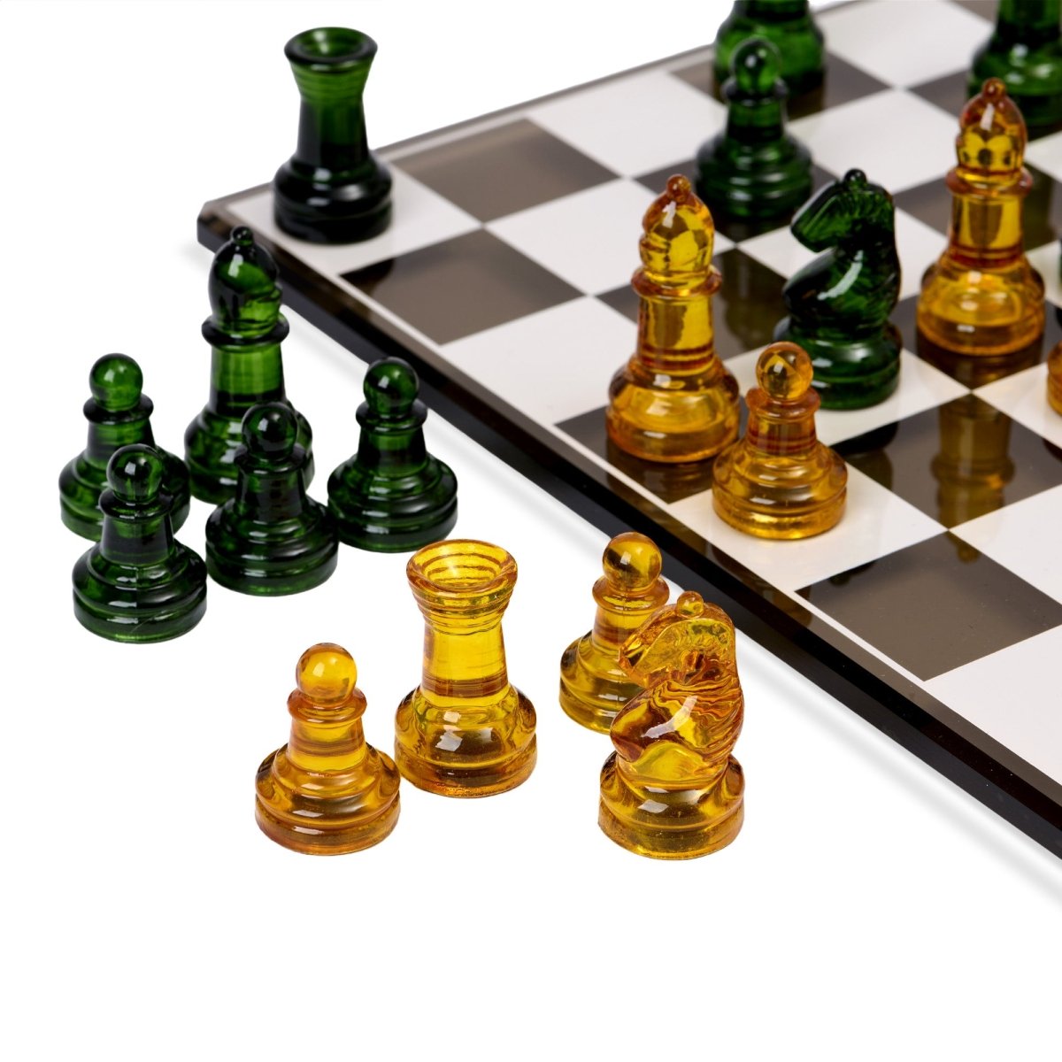 Luxury Glass Chess Set - 27x27cm Glass Board with 32 Weighted Pieces and Felt Padded Bases - John Adams
