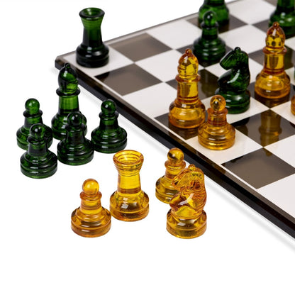 Luxury Glass Chess Set - 27x27cm Glass Board with 32 Weighted Pieces and Felt Padded Bases - John Adams
