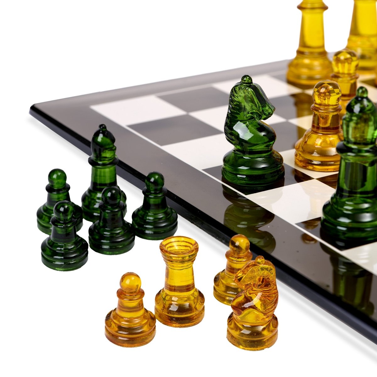 Luxury Glass Chess Set - Large 36x36cm Glass Board with 32 Weighted Pieces and Felt Padded Bases - John Adams