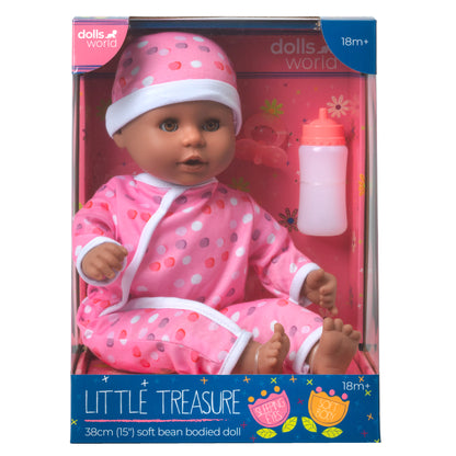 Dolls World Little Treasure - 38cm Soft Bean Bodied Black Doll - For ages 18 months+