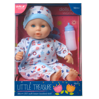 Dolls World Little Treasure - 38cm Soft Bean Bodied White Boy Doll - For ages 18 months+