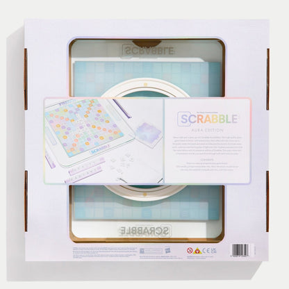 Scrabble Aura Edition Board Game – Luxury Collector's Edition with Rotating Iridescent Tempered Glass Board, Metallic Letter Tiles & Wooden Racks - John Adams