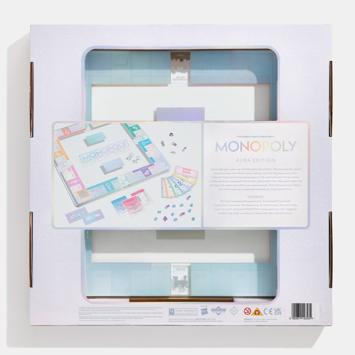 Monopoly Aura Edition Board Game – Luxury Collector's Edition with Iridescent Tempered Glass Board, Metal Tokens & Acrylic Houses - John Adams