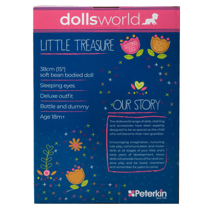 Dolls World Little Treasure - 38cm Soft Bean Bodied Black Doll - For ages 18 months+