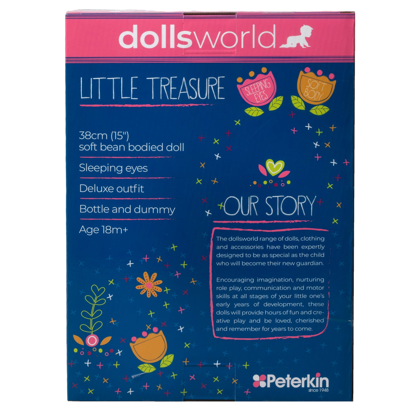 Dolls World Little Treasure - 38cm Soft Bean Bodied White Doll - For ages 18 months+
