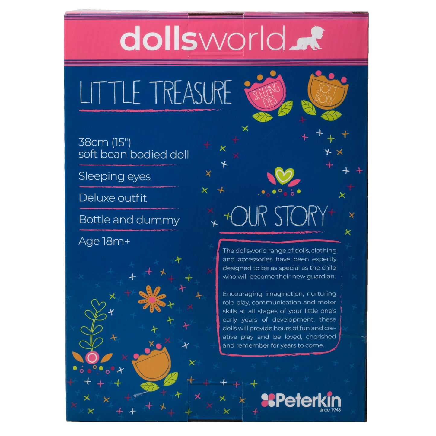 Dolls World Little Treasure - 38cm Soft Bean Bodied White Boy Doll - For ages 18 months+